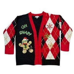 Celebrate Together Ugly Christmas Cardigan Sweater Large Oh Snap!‎ Gingerbread